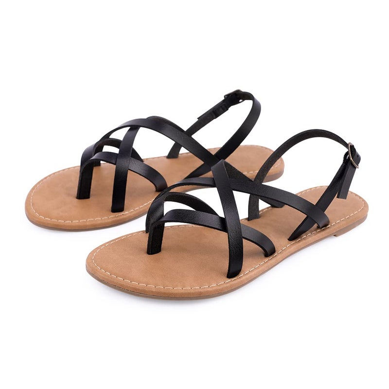 Huayuanwell Women's Gladiator Flat Sandals Fisherman Strappy Sandals Ankle Strap Sandals (8.5, Black) - Image 4